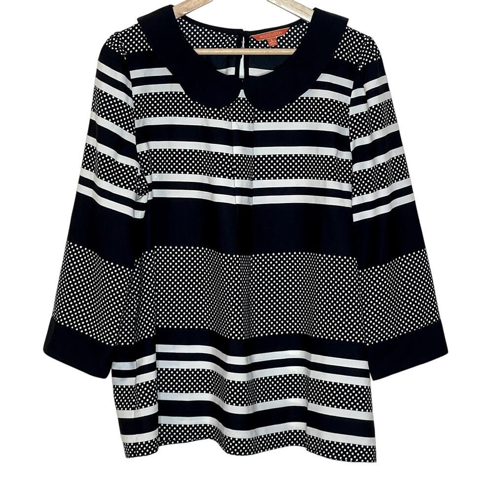 MODCLOTH PETER PAN COLLAR POLKA DOT STRIPE‎ TOP SIZE L